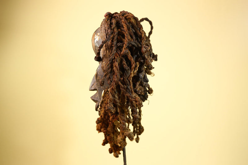 African Vintage Dan Mask Côte d'Ivoire Tribal Art With Cowrie & Braided  -G6003