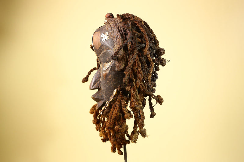 African Vintage Dan Mask Côte d'Ivoire Tribal Art With Cowrie & Braided  -G6003