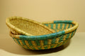 African Woven Basket Teal Straw Storage Basket Handmade Tribal Decor-G5917