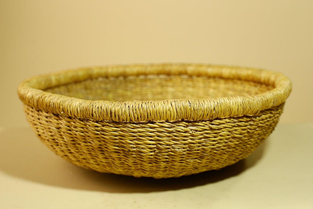 African Woven Basket Natural Straw Handmade Storage Tribal Decor-G5918