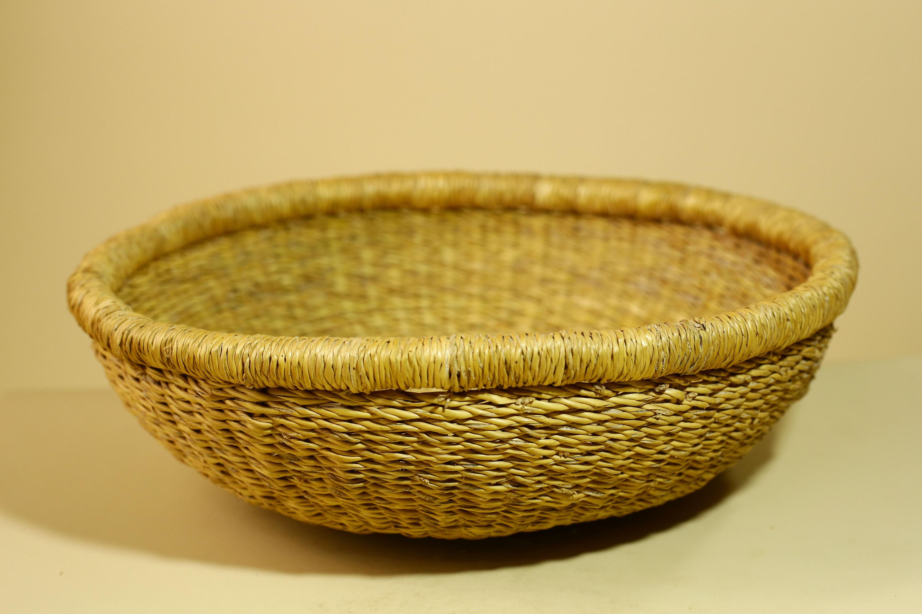 African Woven Basket Natural Straw Handmade Storage Tribal Decor-G5918