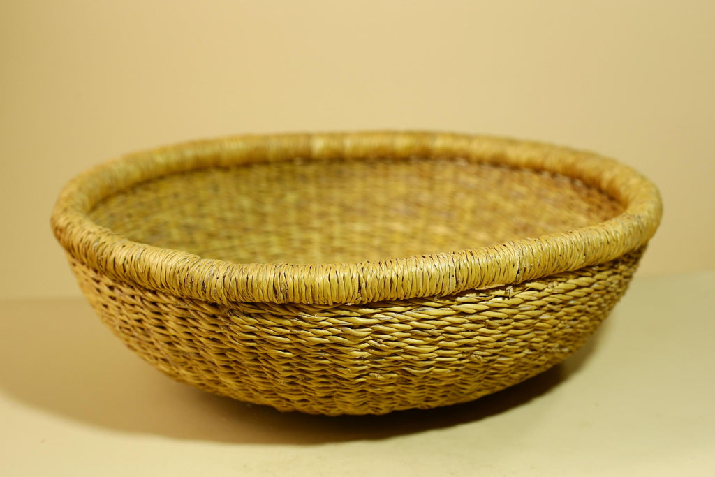 African Woven Basket Natural Straw Handmade Storage Tribal Decor-G5918