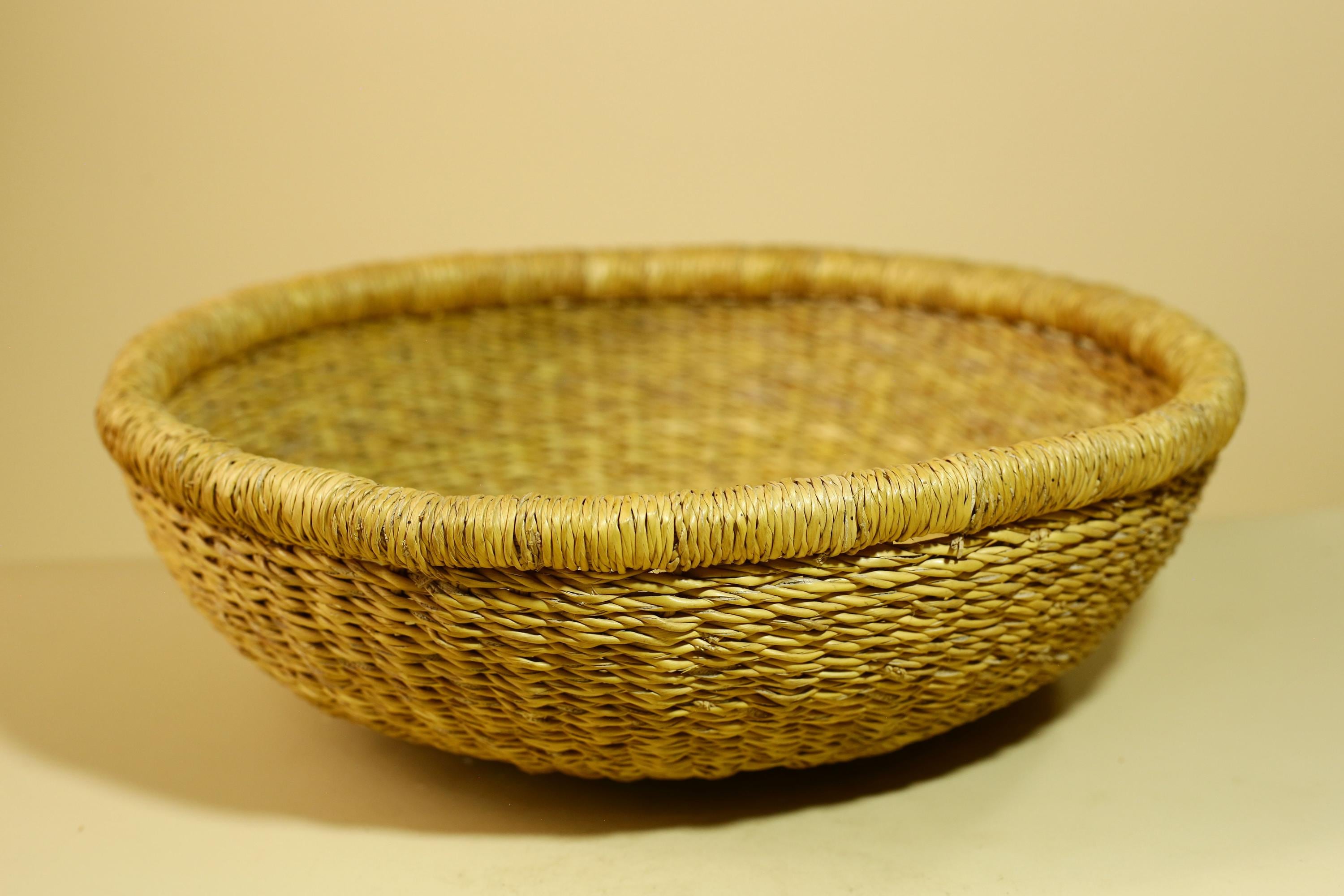 African Woven Basket Natural Straw Handmade Storage Tribal Decor-G5918