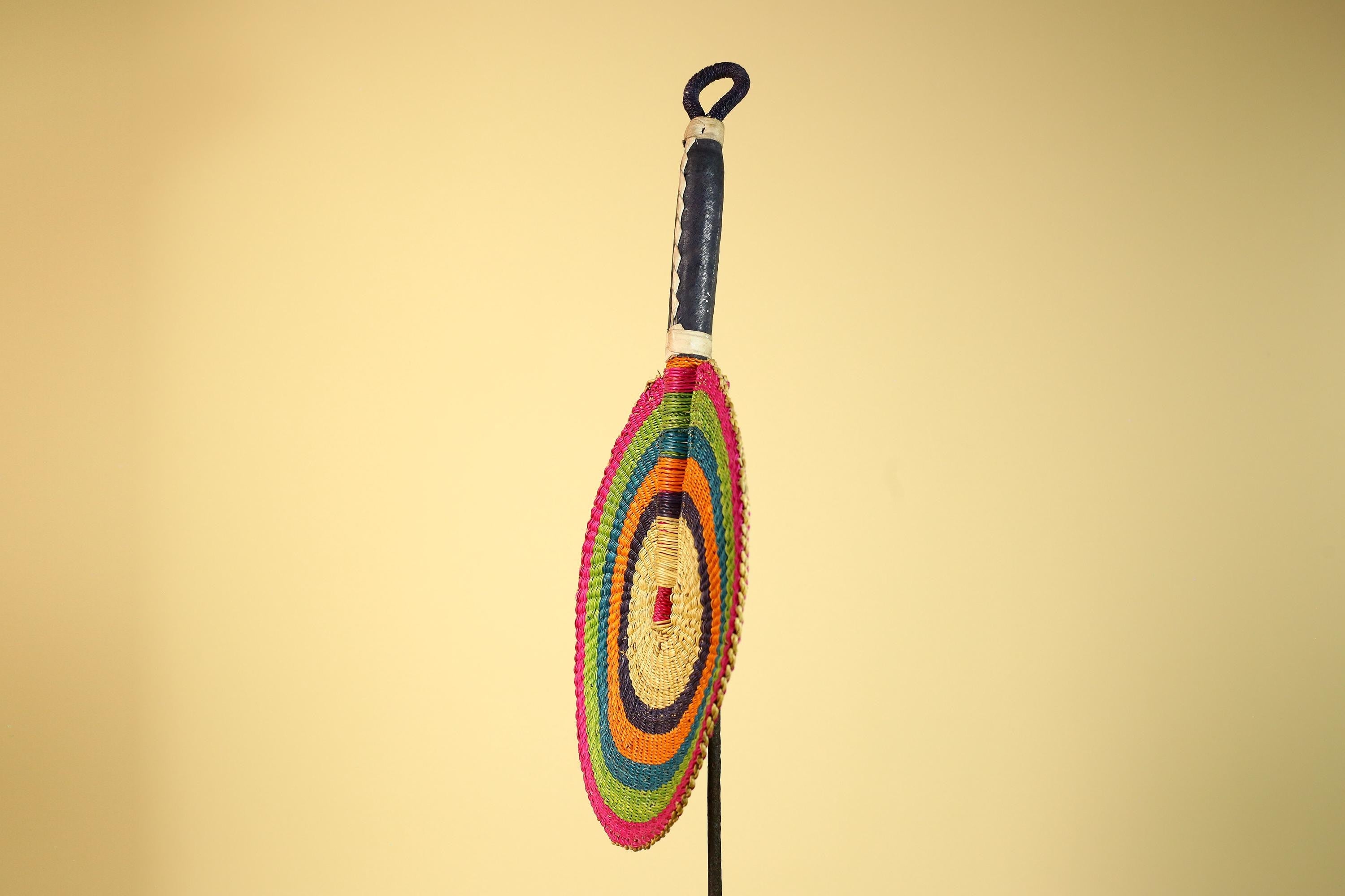 African Hand Woven Fan Colorful Straw Tribal Fan Handmade Wall Decor-G5919