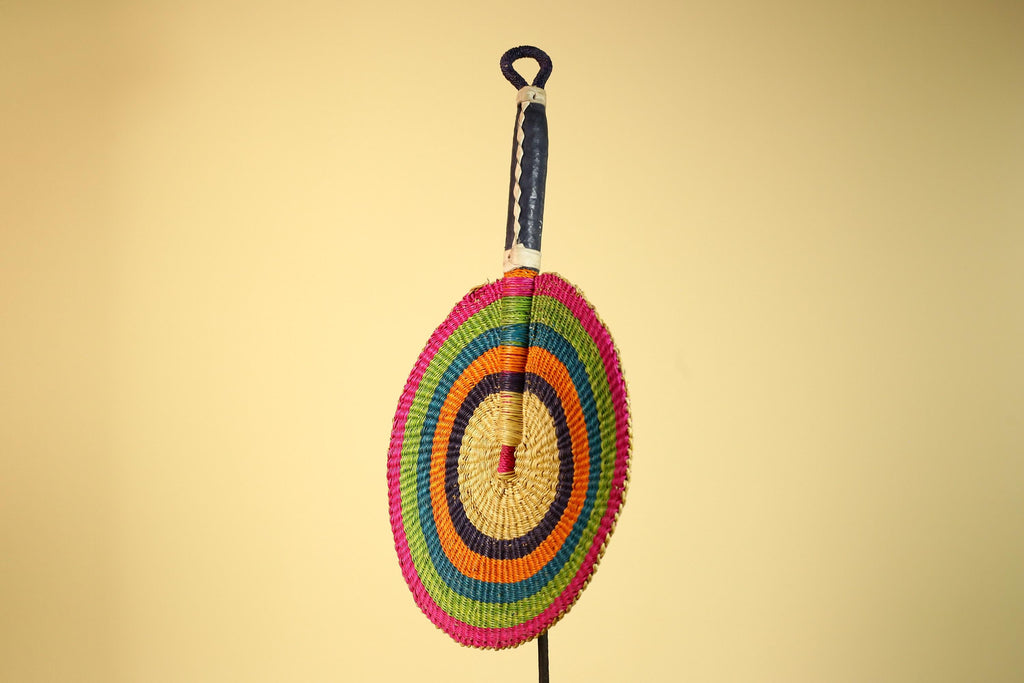 African Hand Woven Fan Colorful Straw Tribal Fan Handmade Wall Decor-G5919