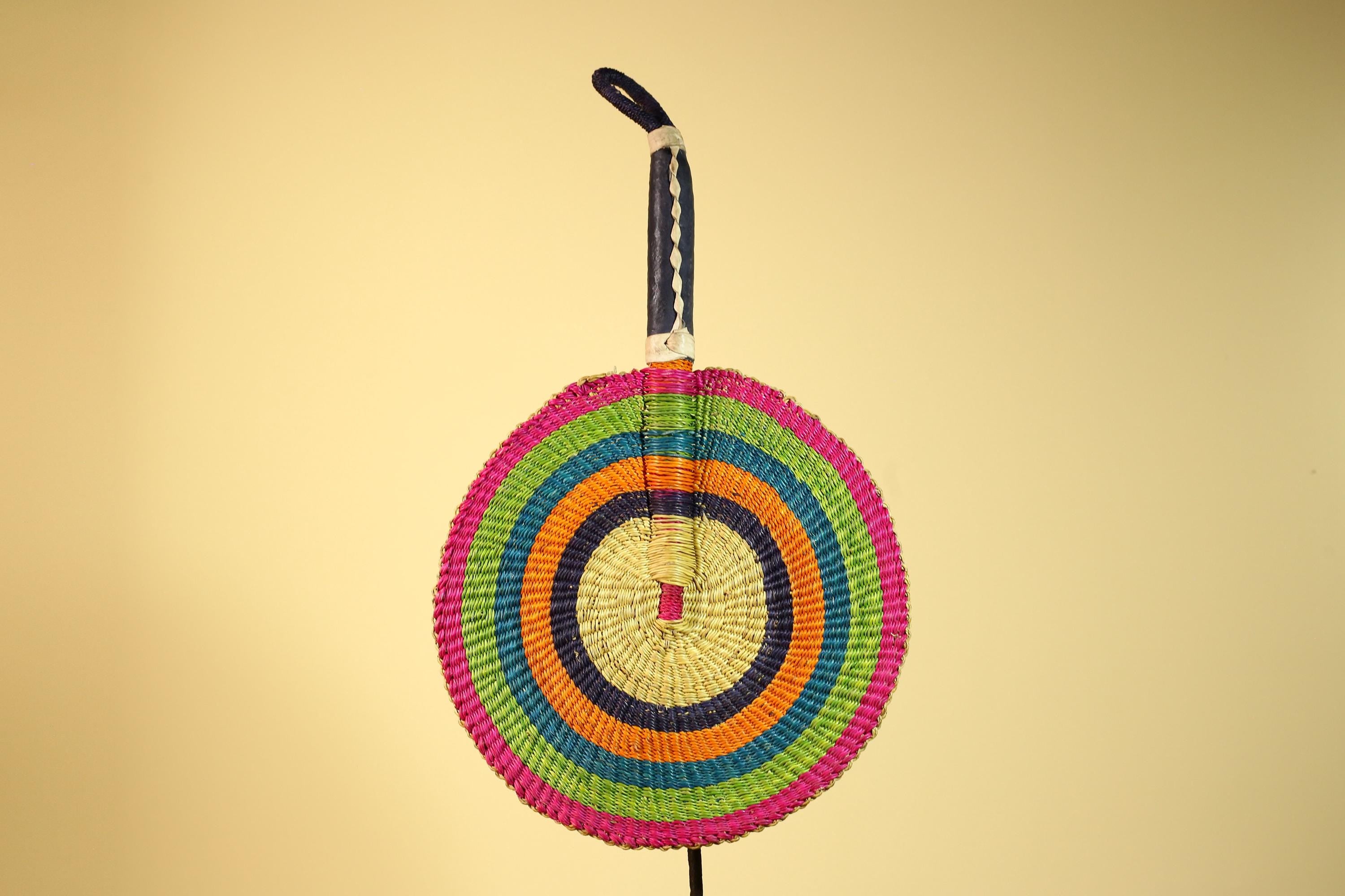 African Hand Woven Fan Colorful Straw Tribal Fan Handmade Wall Decor-G5919