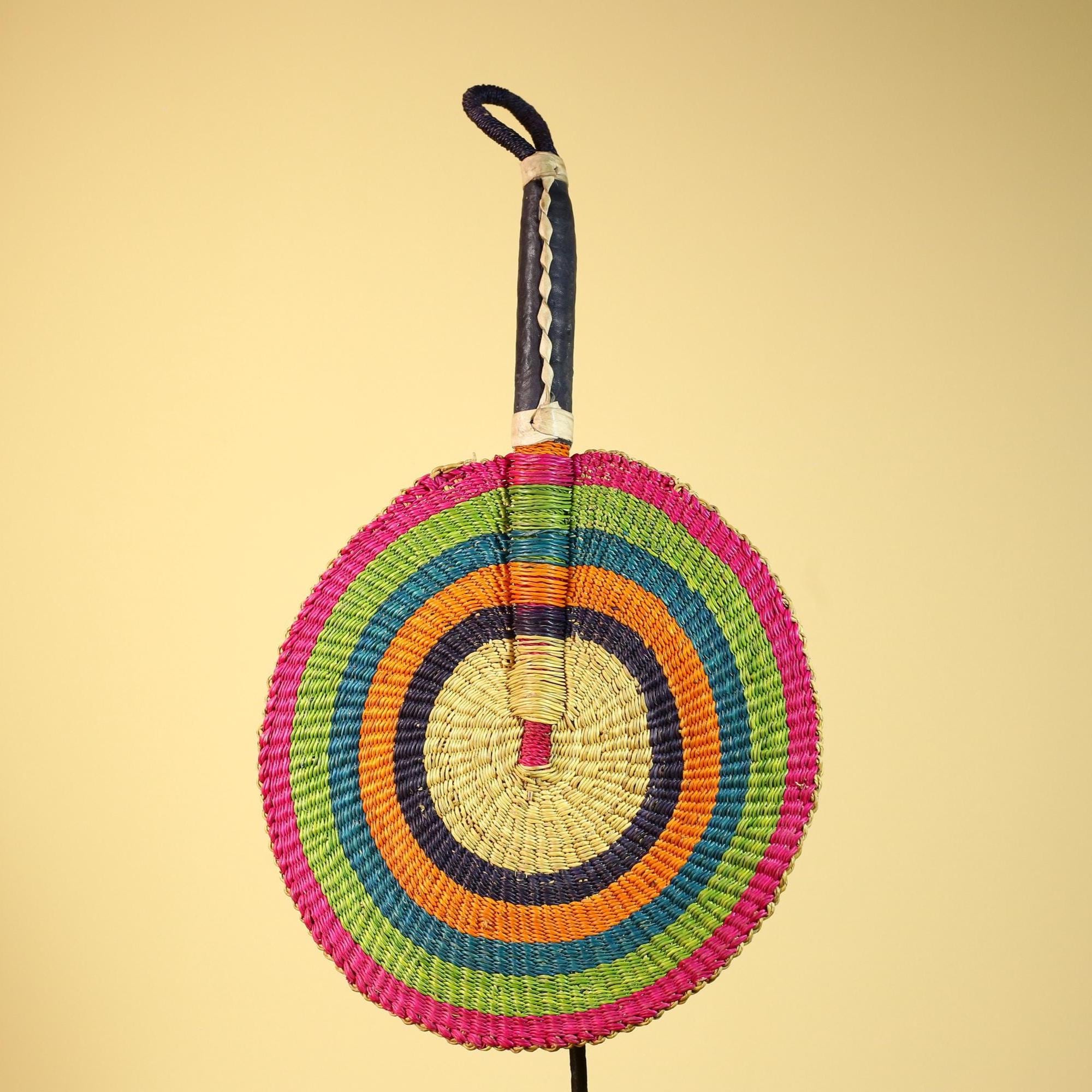 African Hand Woven Fan Colorful Straw Tribal Fan Handmade Wall Decor-G5919