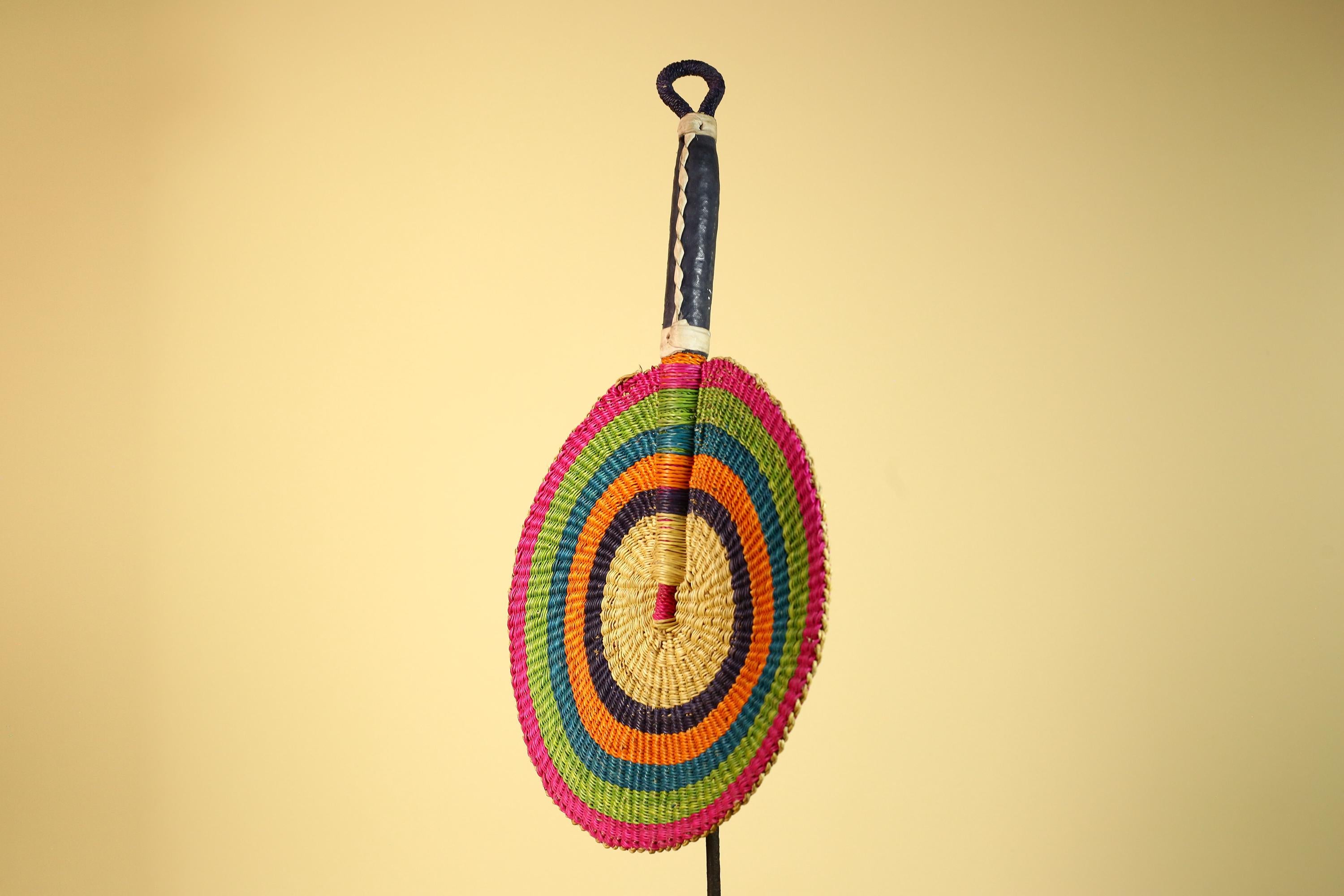 African Hand Woven Fan Colorful Straw Tribal Fan Handmade Wall Decor-G5919