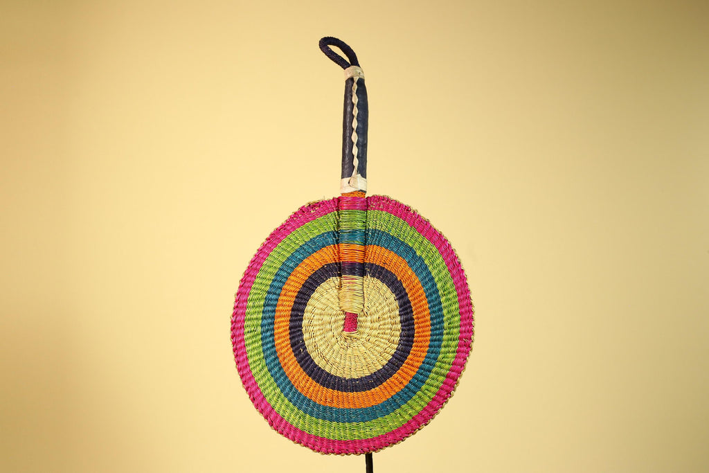African Hand Woven Fan Colorful Straw Tribal Fan Handmade Wall Decor-G5919