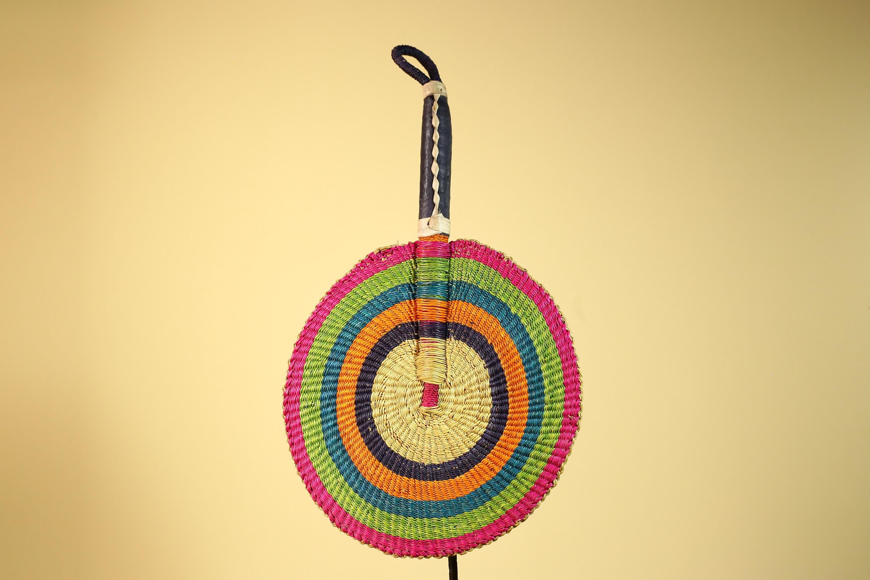 African Hand Woven Fan Colorful Straw Tribal Fan Handmade Wall Decor-G5919