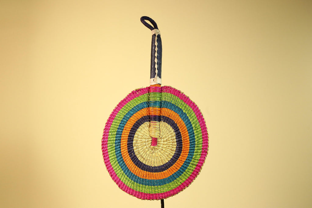 African Hand Woven Fan Colorful Straw Tribal Fan Handmade Wall Decor-G5919