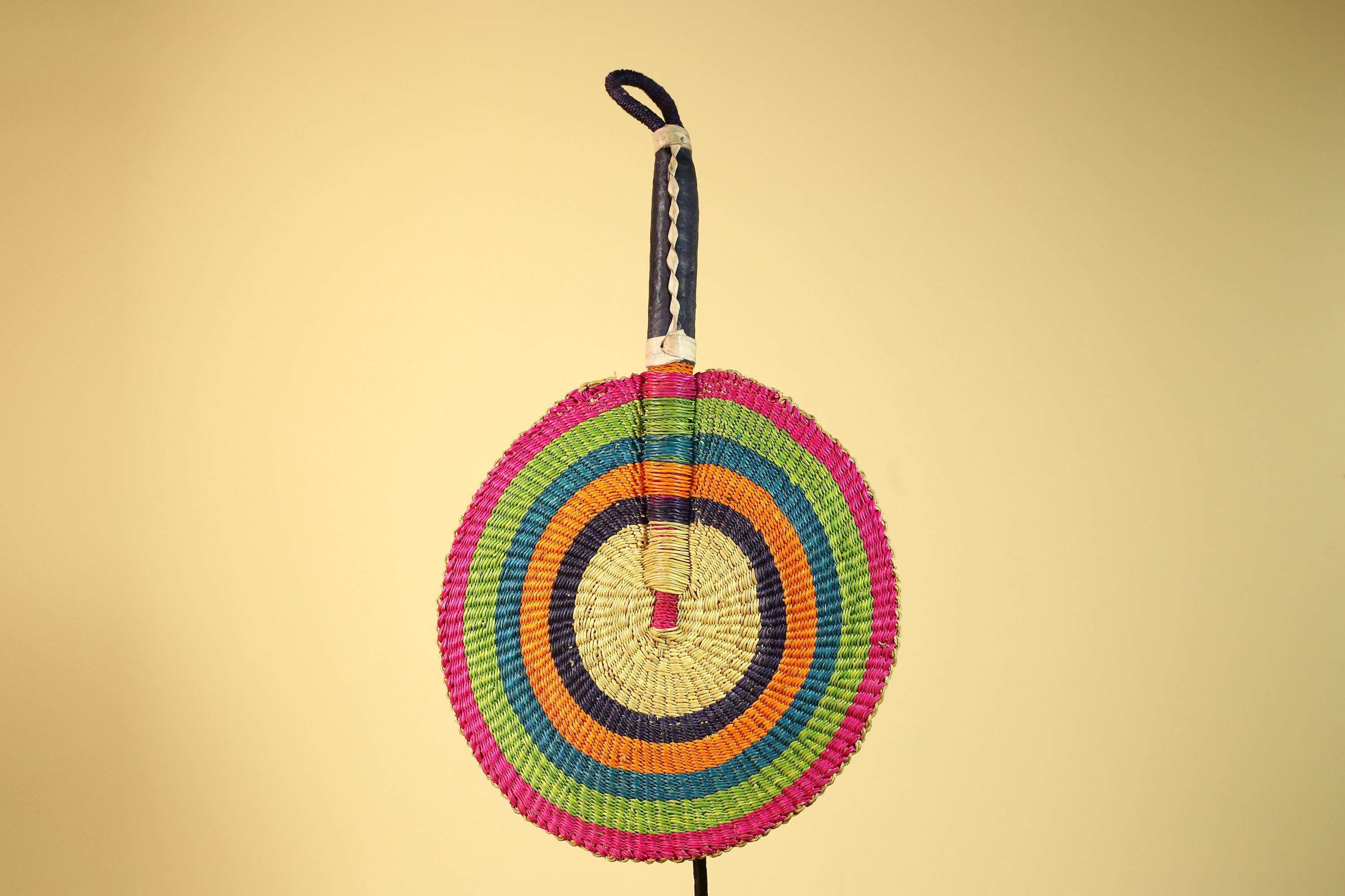 African Hand Woven Fan Colorful Straw Tribal Fan Handmade Wall Decor-G5919