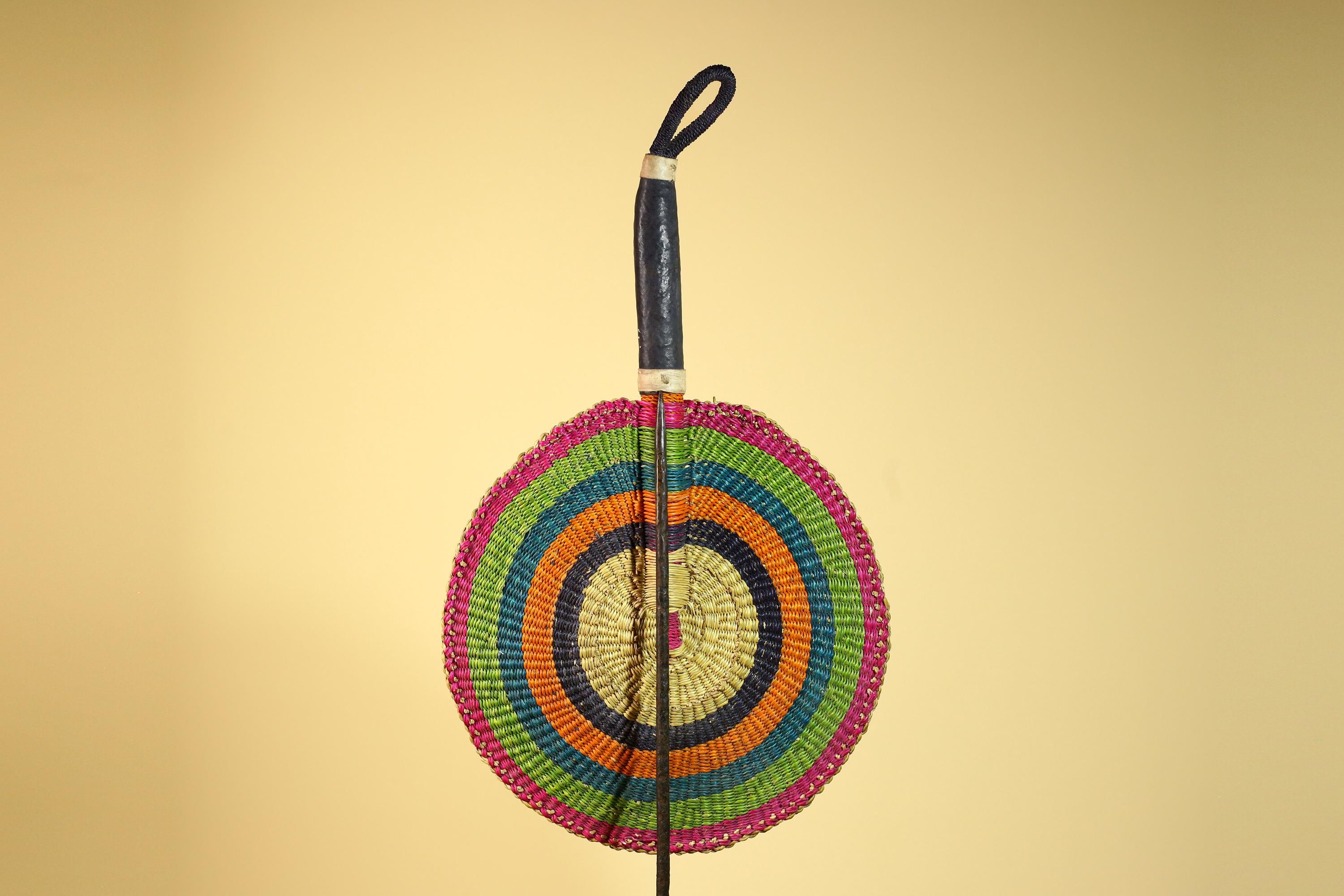 African Hand Woven Fan Colorful Straw Tribal Fan Handmade Wall Decor-G5919