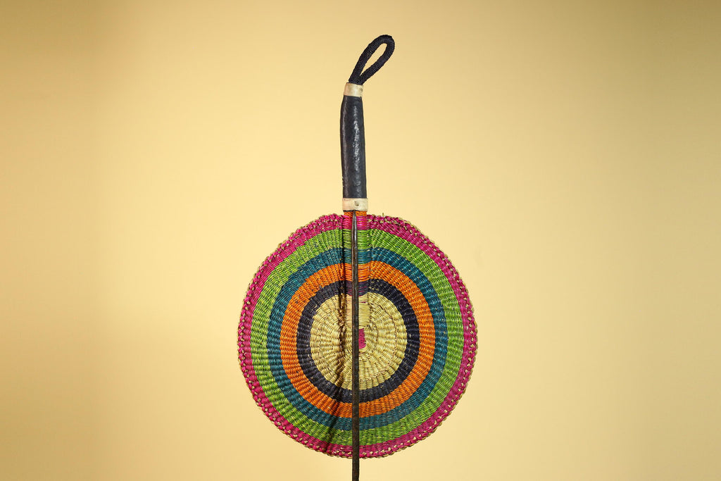 African Hand Woven Fan Colorful Straw Tribal Fan Handmade Wall Decor-G5919