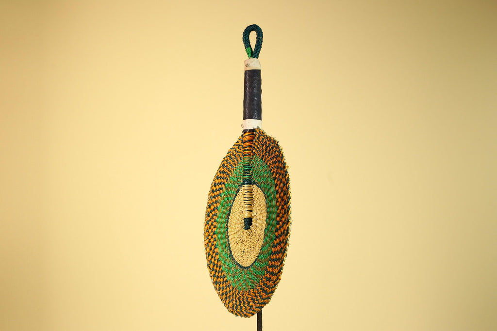 African Woven Fan Colorful Straw Tribal Fan Handmade Wall Decor-G5920