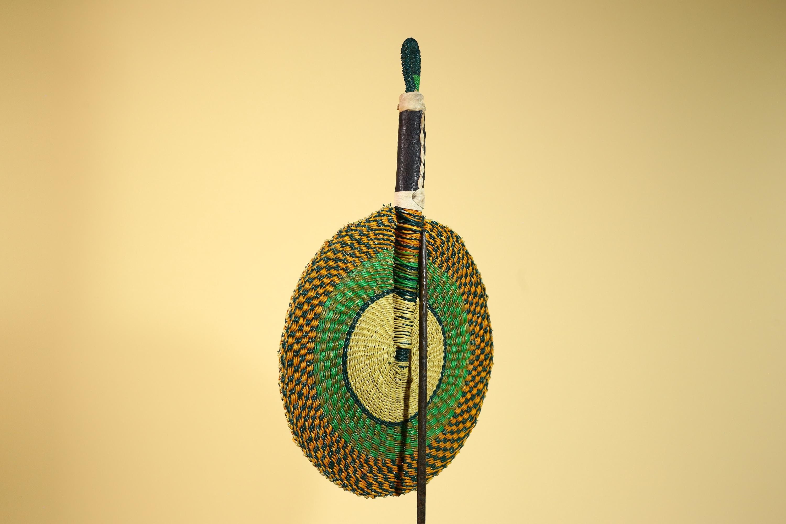 African Woven Fan Colorful Straw Tribal Fan Handmade Wall Decor-G5920
