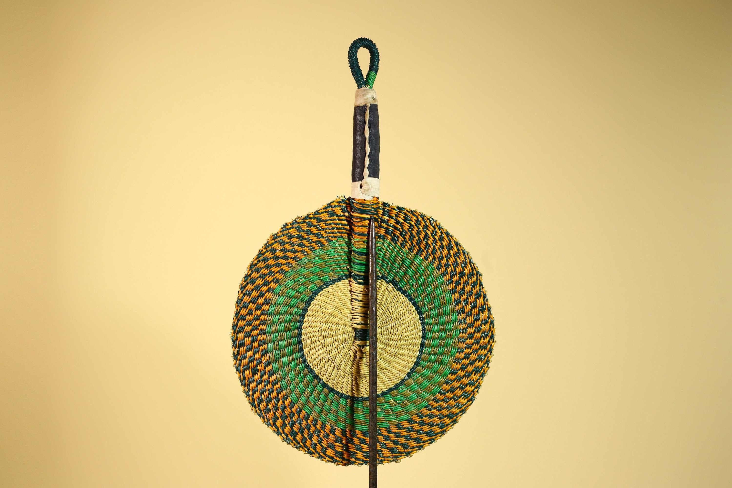 African Woven Fan Colorful Straw Tribal Fan Handmade Wall Decor-G5920