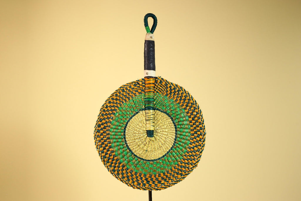 African Woven Fan Colorful Straw Tribal Fan Handmade Wall Decor-G5920