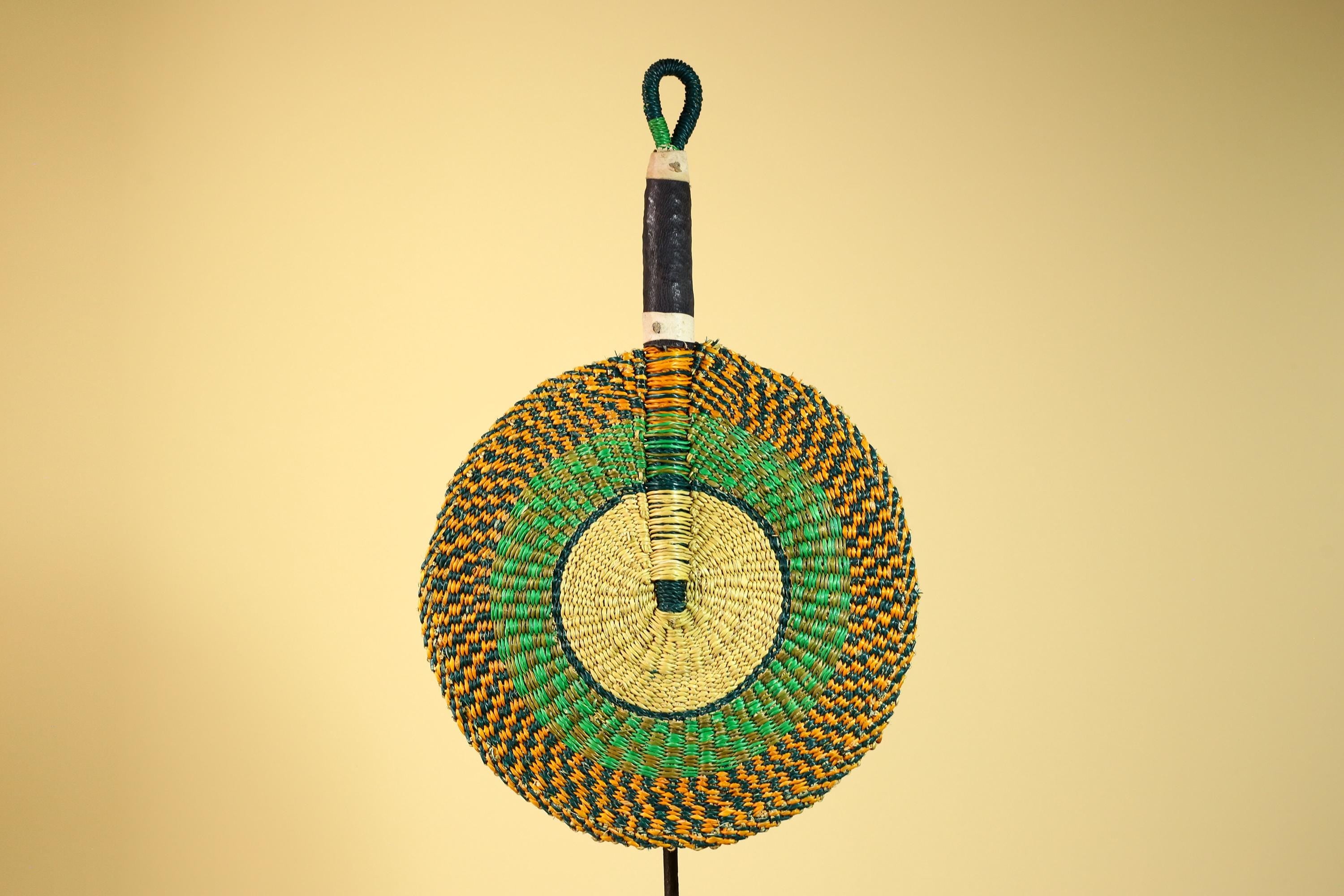 African Woven Fan Colorful Straw Tribal Fan Handmade Wall Decor-G5920