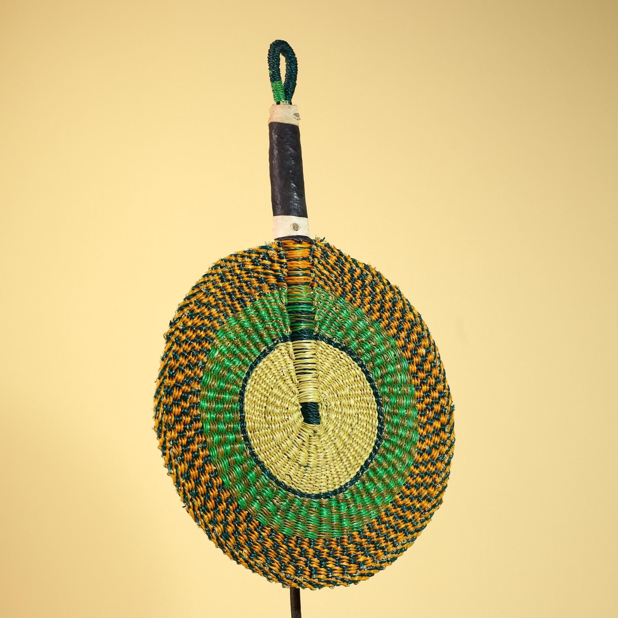 African Woven Fan Colorful Straw Tribal Fan Handmade Wall Decor-G5920