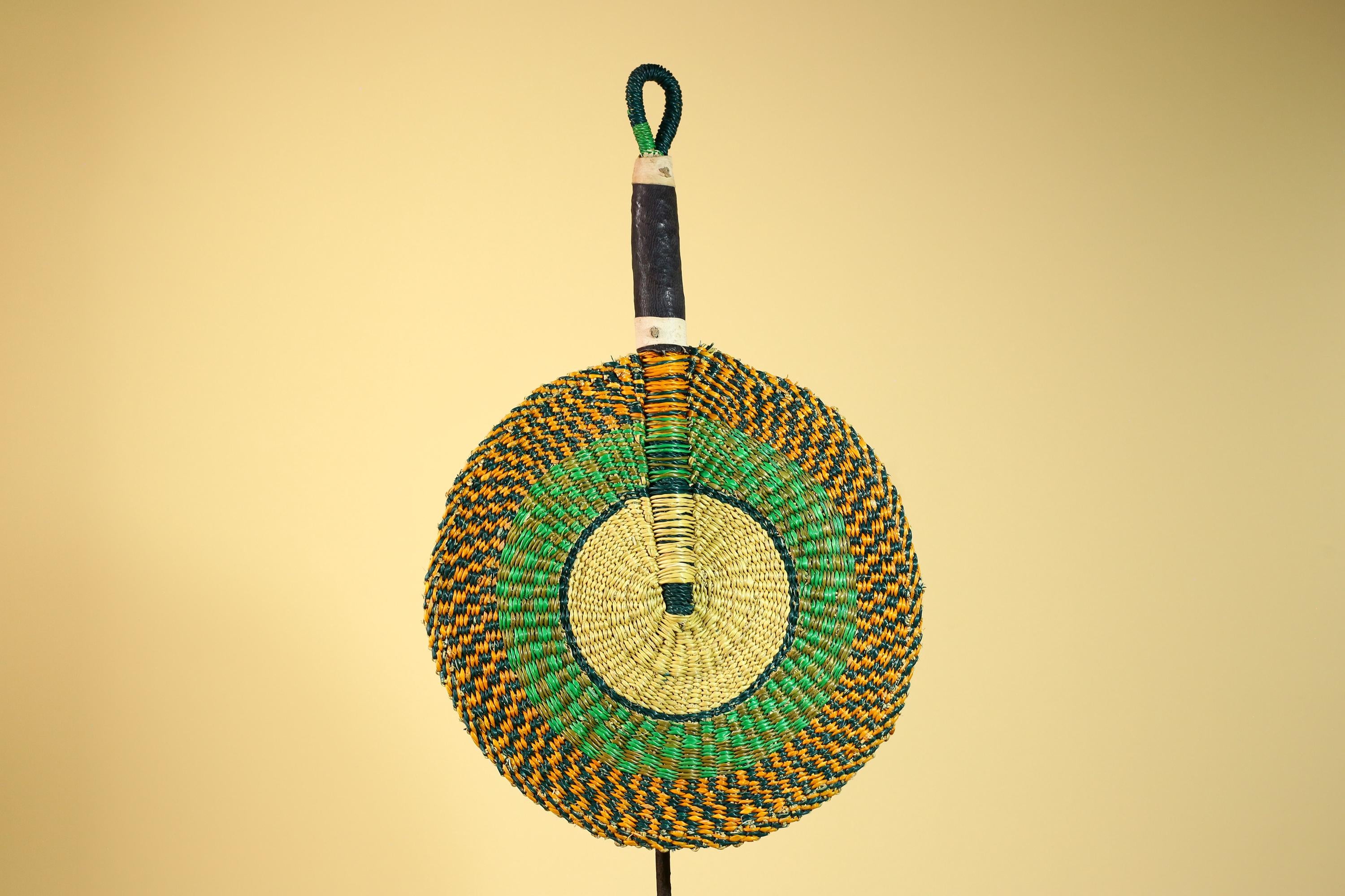 African Woven Fan Colorful Straw Tribal Fan Handmade Wall Decor-G5920