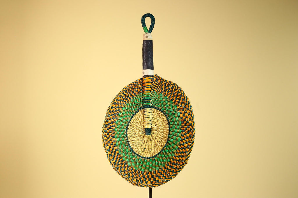 African Woven Fan Colorful Straw Tribal Fan Handmade Wall Decor-G5920
