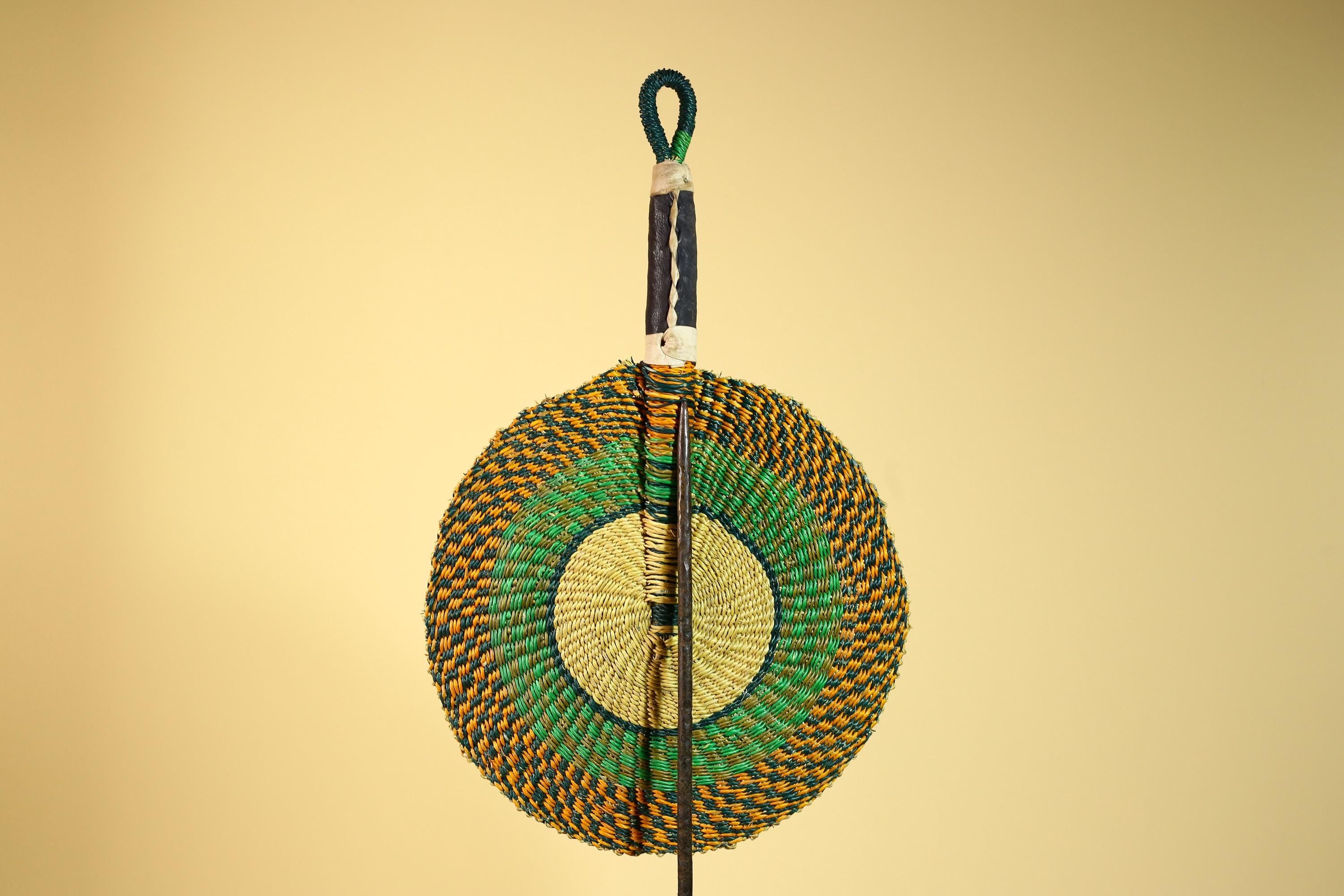 African Woven Fan Colorful Straw Tribal Fan Handmade Wall Decor-G5920