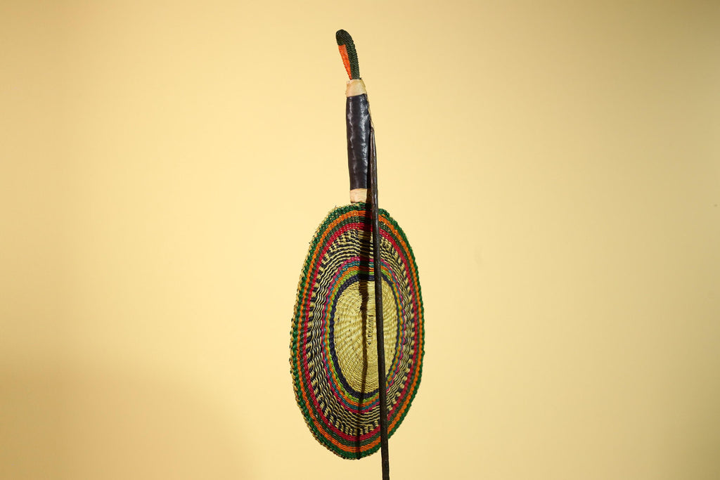 African Woven Fan Colorful Straw Handcrafted Decor Wall Display Tribal Art-G5921