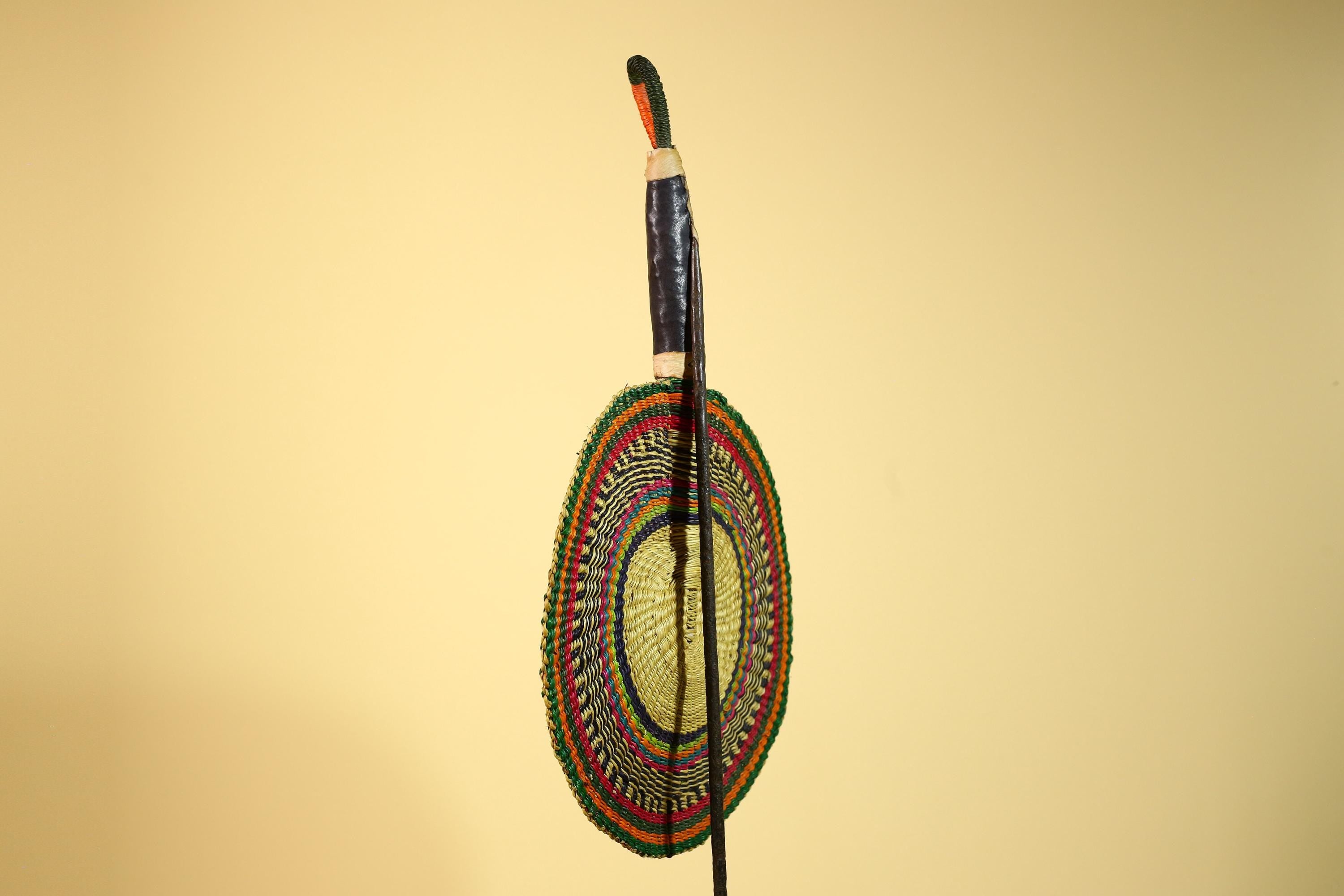 African Woven Fan Colorful Straw Handcrafted Decor Wall Display Tribal Art-G5921