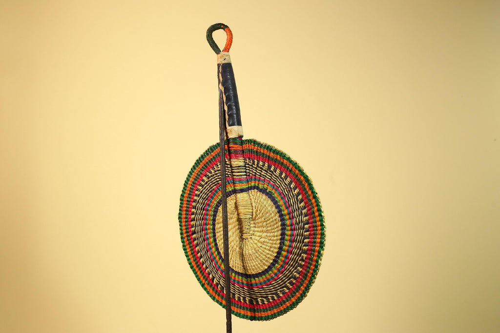 African Woven Fan Colorful Straw Handcrafted Decor Wall Display Tribal Art-G5921