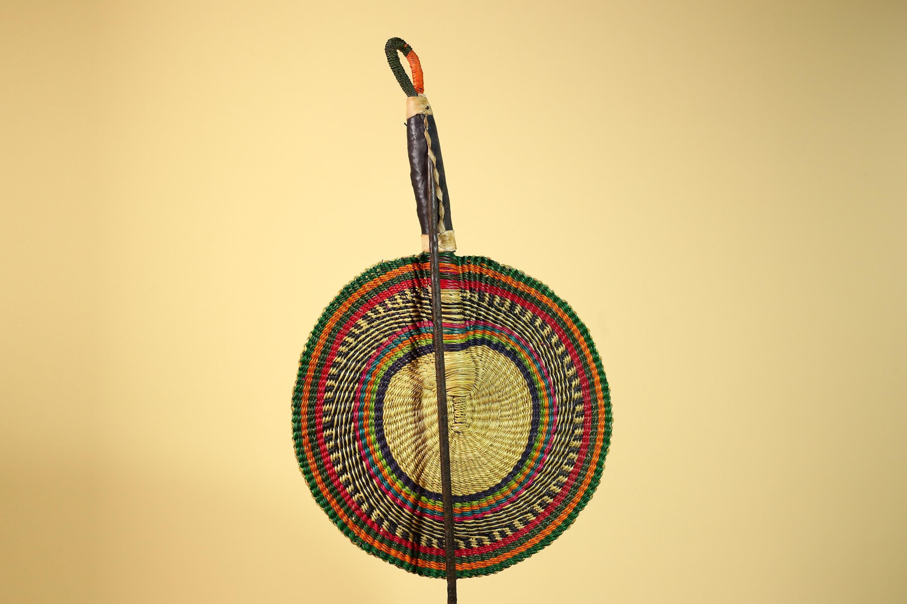African Woven Fan Colorful Straw Handcrafted Decor Wall Display Tribal Art-G5921