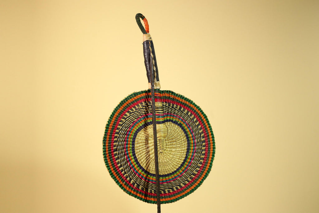 African Woven Fan Colorful Straw Handcrafted Decor Wall Display Tribal Art-G5921