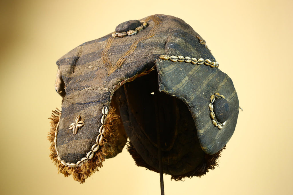Vintage Dan Cowrie Shell Ceremonial African Tribal Mask Hand-Carved Wood-G6004