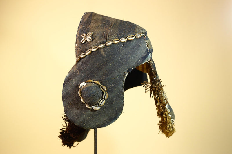 Vintage Dan Cowrie Shell Ceremonial African Tribal Mask Hand-Carved Wood-G6004