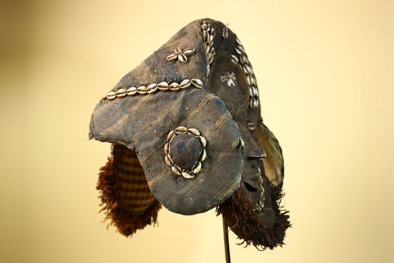 Vintage Dan Cowrie Shell Ceremonial African Tribal Mask Hand-Carved Wood-G6004