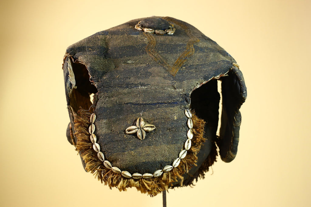 Vintage Dan Cowrie Shell Ceremonial African Tribal Mask Hand-Carved Wood-G6004