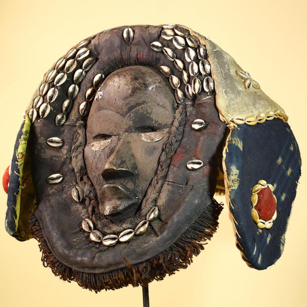 Antique Dan Mask Cowrie Shell Helmet African Tribal Art Côte d'Ivoire Art-G6005
