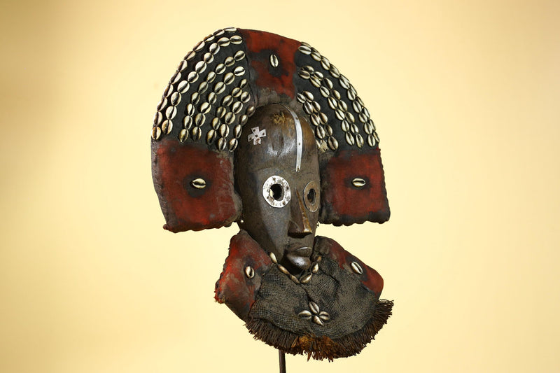 African Vintage Dan Mask Cowrie Shell Textile Côte d'Ivoire Tribal Art -G6007