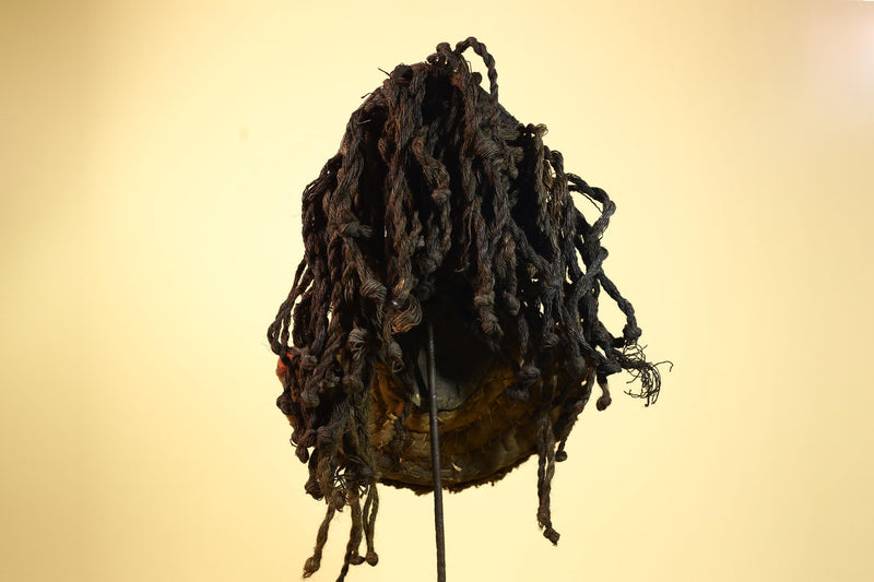 Authentic Carved African Dan Cowrie Shell Adorned Wood Mask with Fiber Hair-G6009