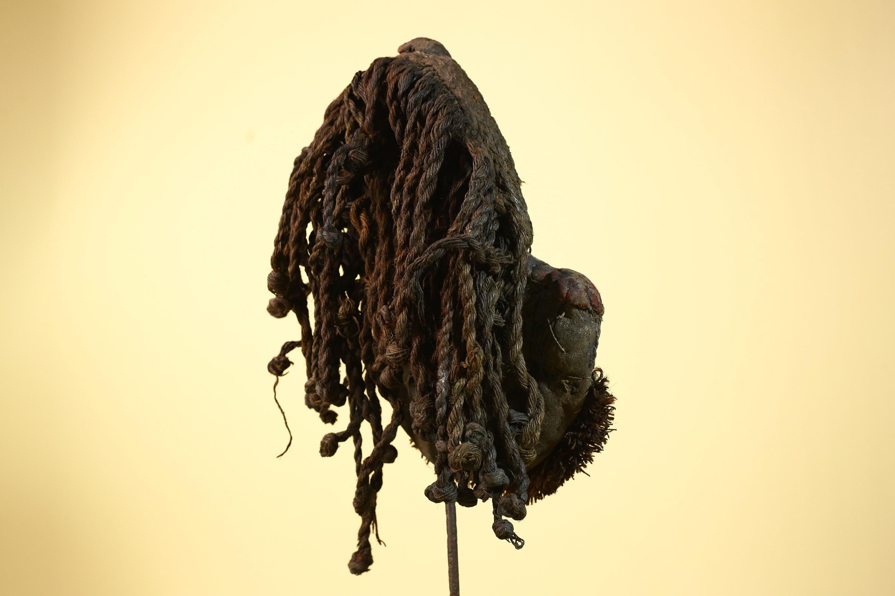 African Vintage Dan Mask with Braided Fiber Hair & Cowrie Shel Details Art-G6010