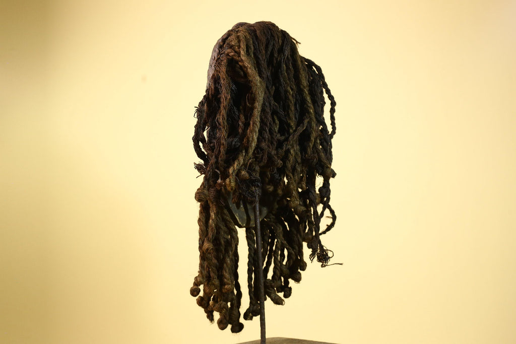 Antique Dan African Mask with Fiber Beard & Cowrie Details Tribal Wood Mask-G6011