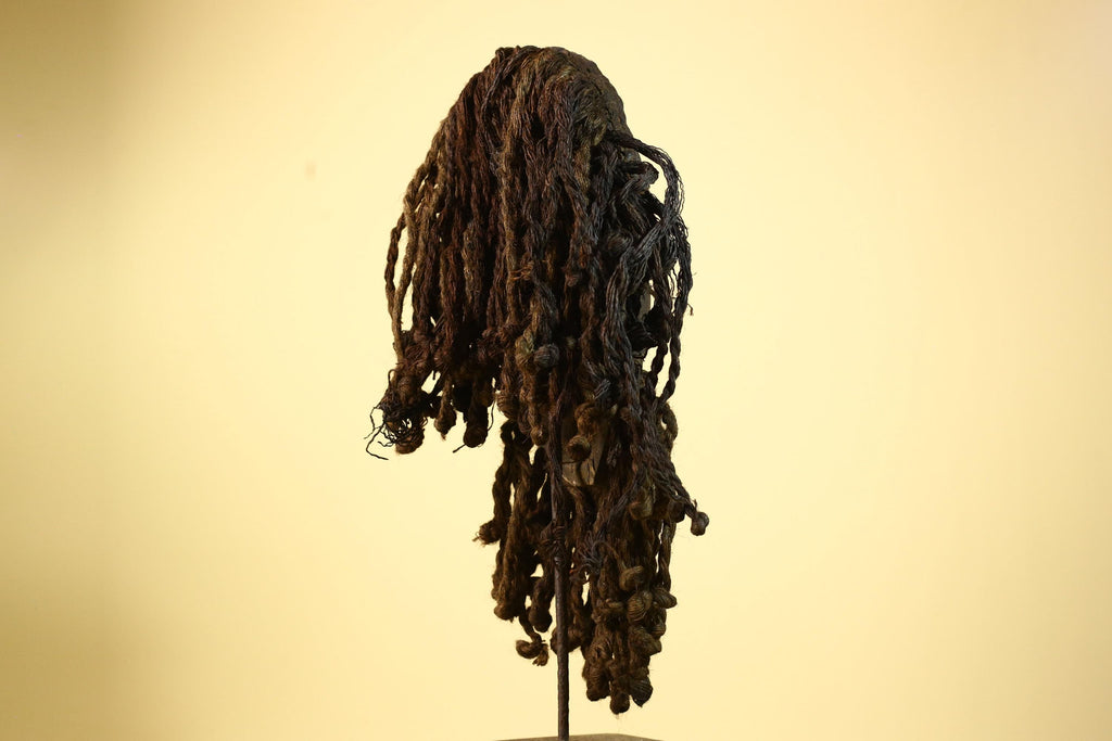 Antique Dan African Mask with Fiber Beard & Cowrie Details Tribal Wood Mask-G6011