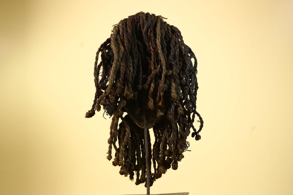 Antique Dan African Mask with Fiber Beard & Cowrie Details Tribal Wood Mask-G6011