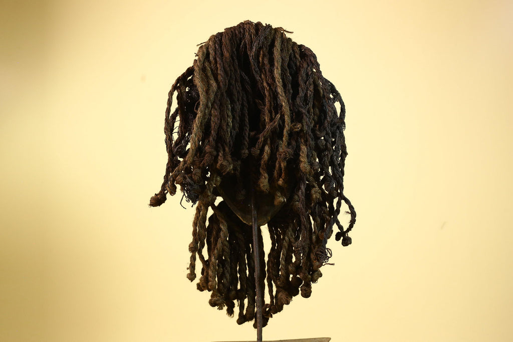 Antique Dan African Mask with Fiber Beard & Cowrie Details Tribal Wood Mask-G6011