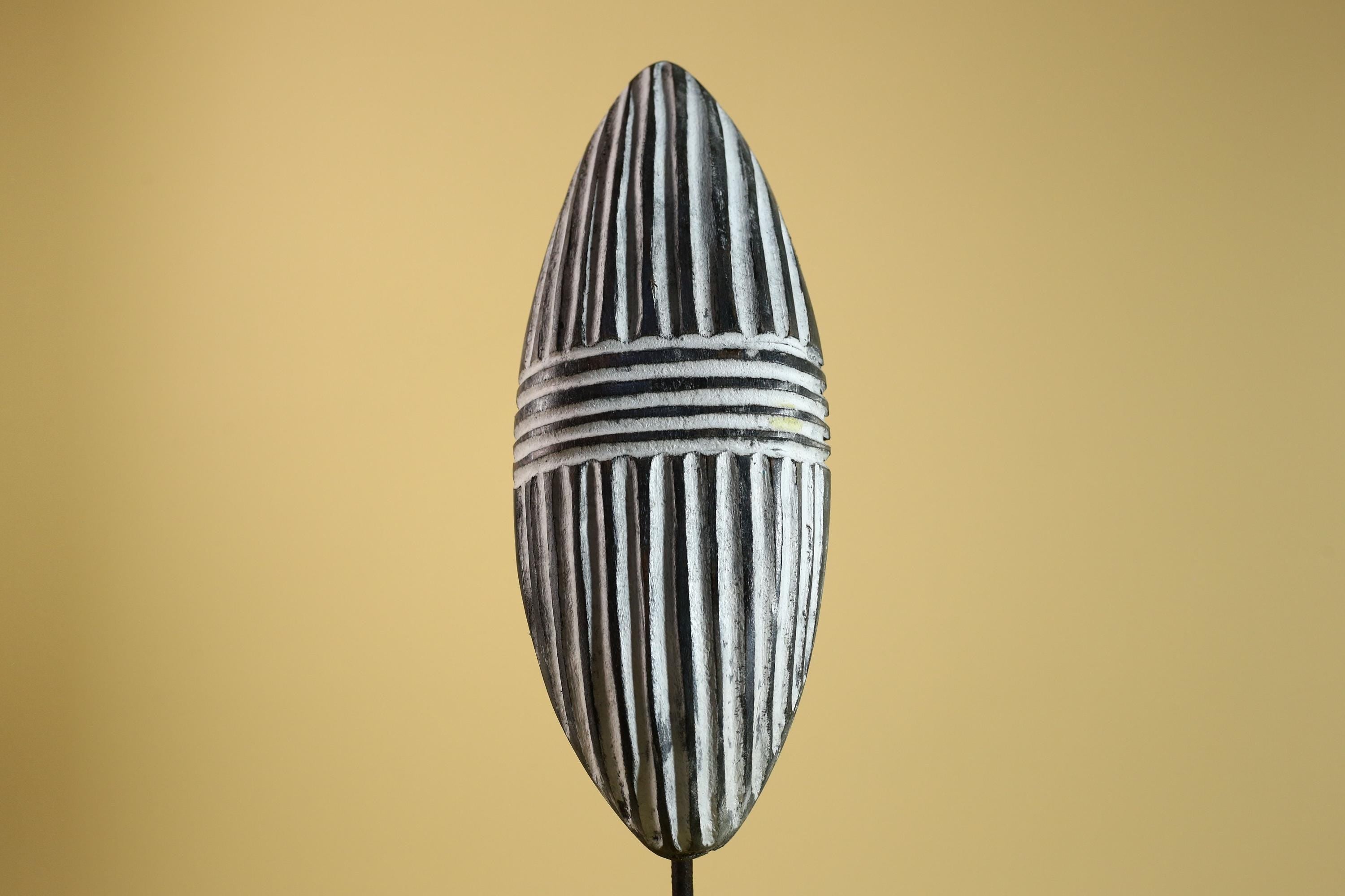 African Tribal Mask Carved Wood shield Linear Pattern West Africa Wall Decor-G5922
