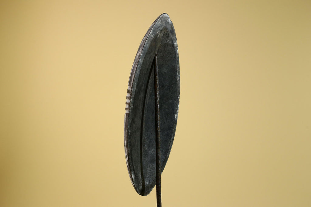 African Tribal Mask Carved Wood shield Linear Pattern West Africa Wall Decor-G5922