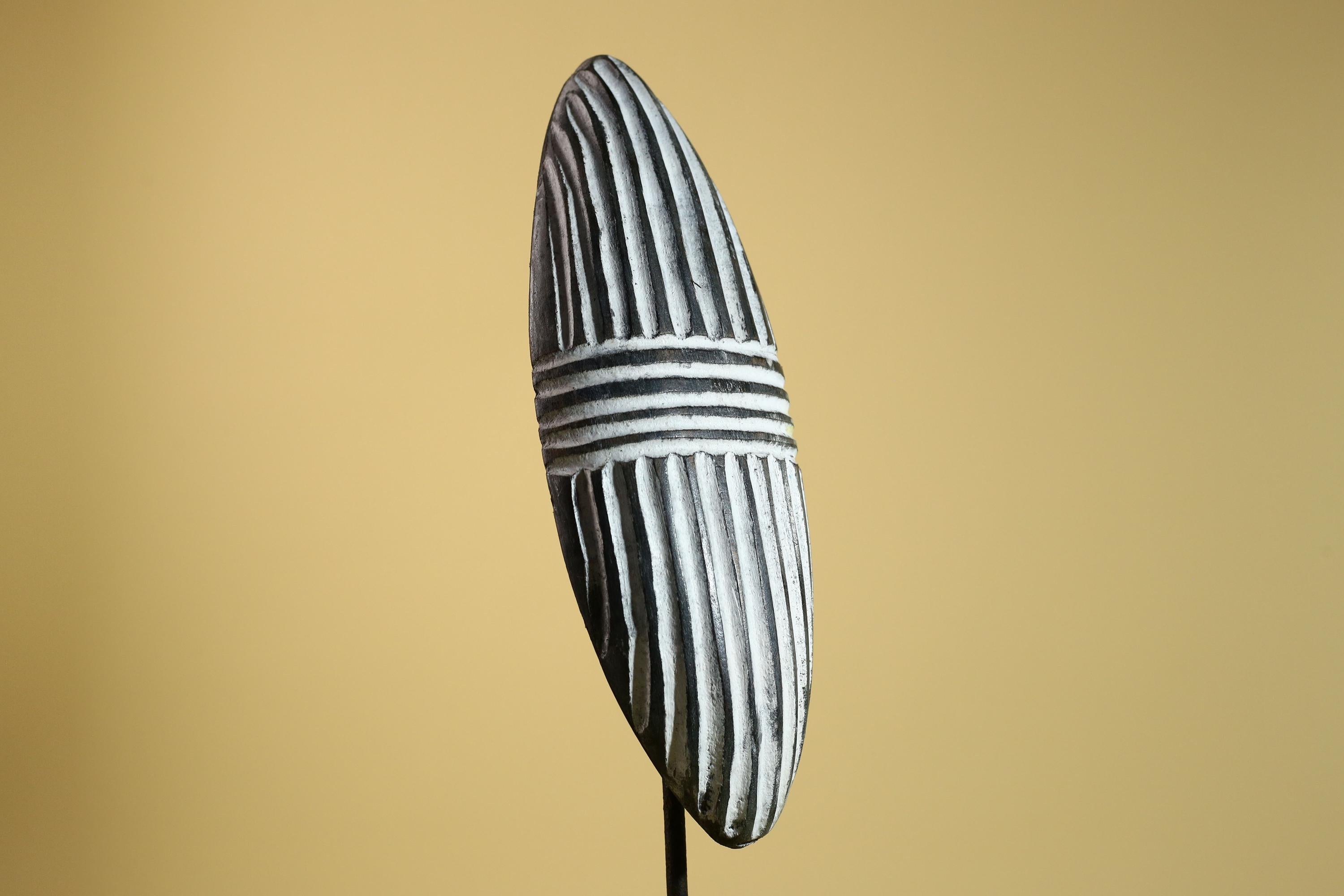 African Tribal Mask Carved Wood shield Linear Pattern West Africa Wall Decor-G5922