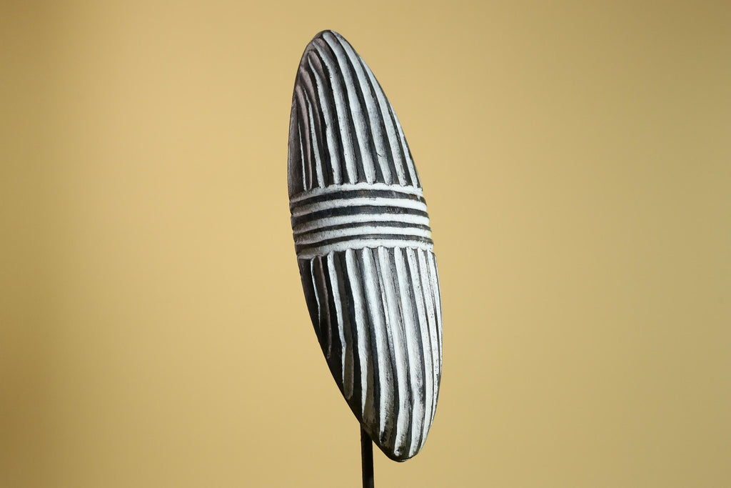 African Tribal Mask Carved Wood shield Linear Pattern West Africa Wall Decor-G5922