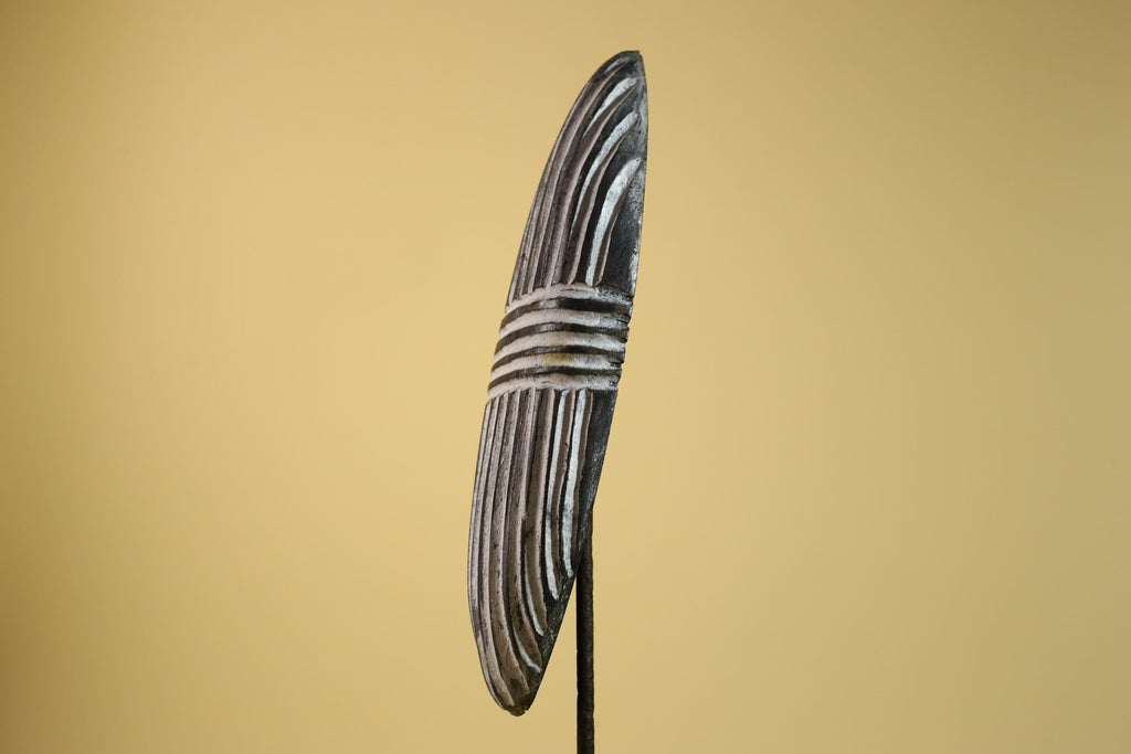 African Tribal Mask Carved Wood shield Linear Pattern West Africa Wall Decor-G5922