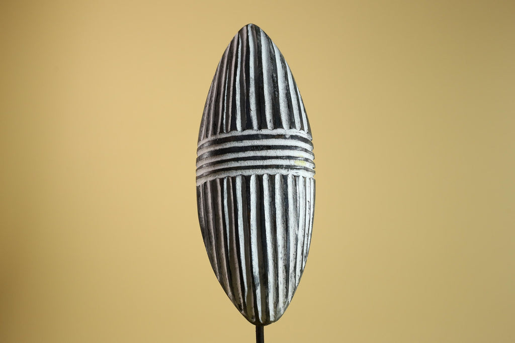 African Tribal Mask Carved Wood shield Linear Pattern West Africa Wall Decor-G5922